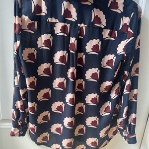 LOFT Navy and Pink Floral Blouse